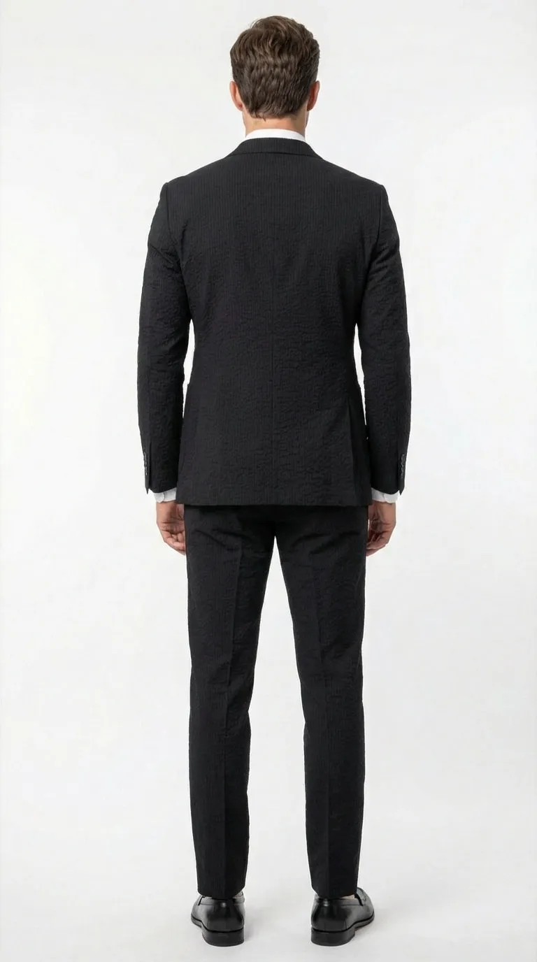 Mens Black Seersucker Suit – Shadow Ton on Ton Mini Textured Two Button Cotton Fabric Formal Summer Suit sold by Alberto Nardoni product image thumbnail 2