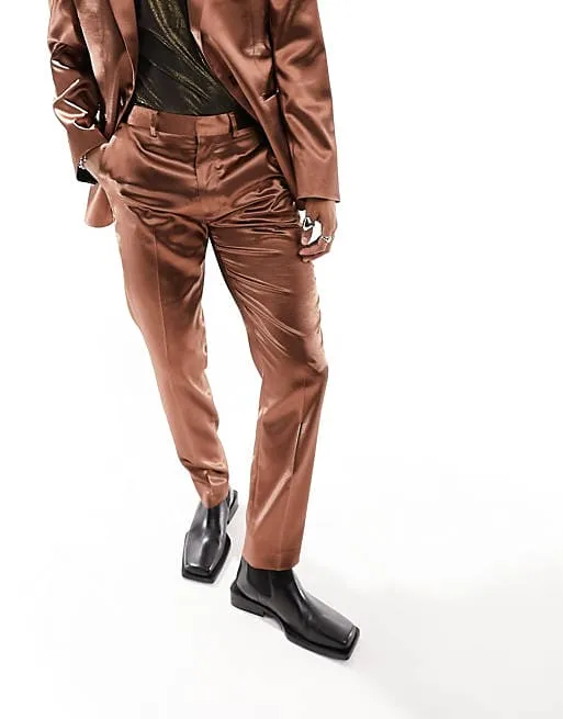 Mens Satin Suit - Shiny Rust Copper Suit - Prom Suit sold by Alberto Nardoni