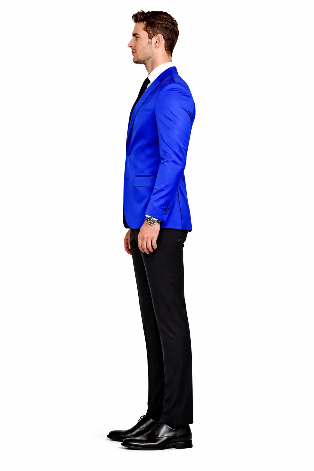 Men’s Slim Fit Blue Satin Blazer – Elegant Two-Button Formal Suit Jacket for Weddings, in blue Color sold by Alberto Nardoni product image thumbnail 3