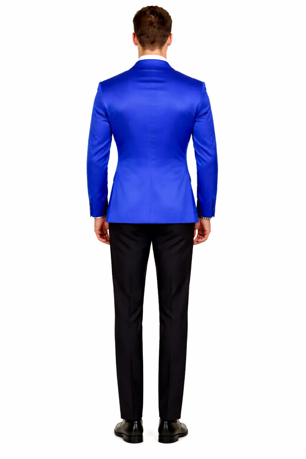 Men’s Slim Fit Blue Satin Blazer – Elegant Two-Button Formal Suit Jacket for Weddings, in blue Color sold by Alberto Nardoni product image thumbnail 2