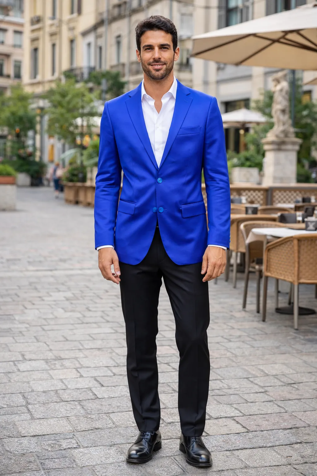 Men’s Slim Fit Blue Satin Blazer – Elegant Two-Button Formal Suit Jacket for Weddings, in blue Color sold by Alberto Nardoni product image thumbnail 5