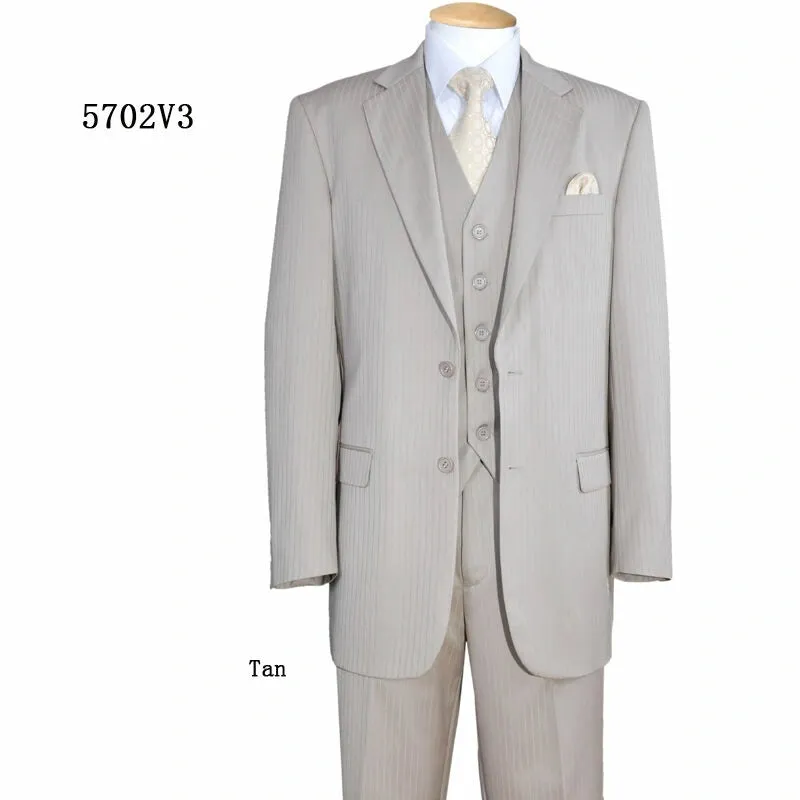 Men’s Tan Pinstripe Three Piece Suit – Classic Fit Pleated Pants Tan Sand Beige Wedding, Church Shadow Ton on Tone Business Suit for Men sold by Alberto Nardoni