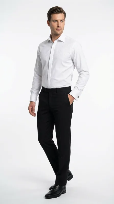 Mens White Herringbone Shadow and Tone on Tone Dress Shirt – Classic Formal Wedding made by Alberto Nardoni