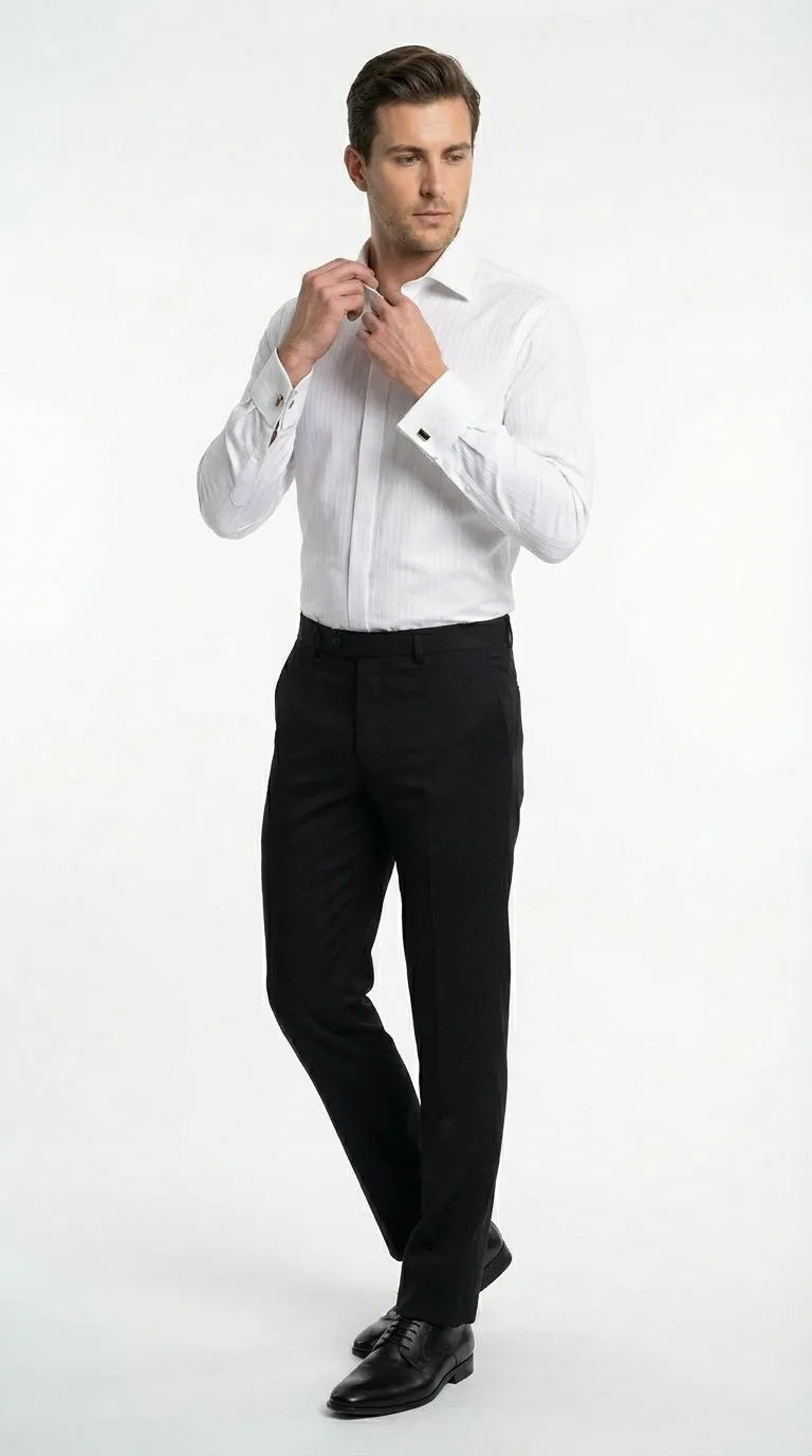 Mens White Herringbone Shadow and Tone on Tone Dress Shirt – Classic Formal Wedding sold by Alberto Nardoni product image thumbnail 3