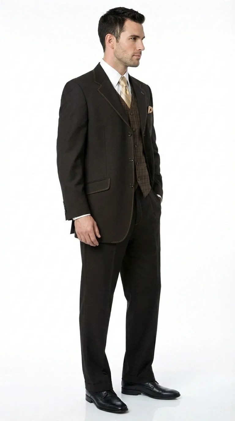 Men’s Dark choclate Brown Three Buttons 3 Piece Suit – Classic Brown 3PC Wedding, Church and Business Formal Suit for Men sold by Alberto Nardoni product image thumbnail 4