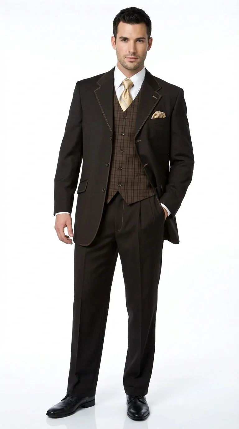 Men’s Dark choclate Brown Three Buttons 3 Piece Suit – Classic Brown 3PC Wedding, Church and Business Formal Suit for Men sold by Alberto Nardoni product image thumbnail 2