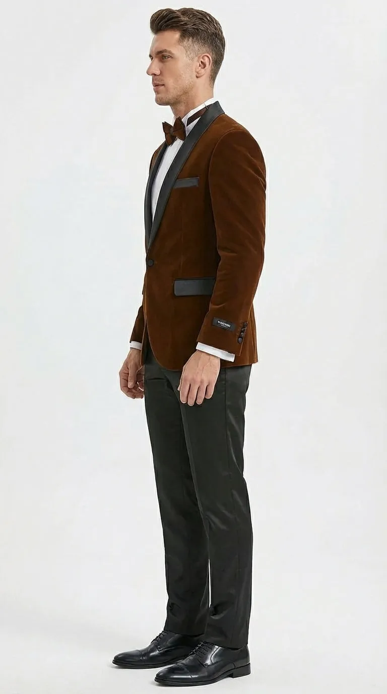 Mens Brown Velvet Tuxedo Jacket – Luxury Black Lapel Velvet Blazer for Wedding, Prom and Formal Events sold by Alberto Nardoni product image thumbnail 5