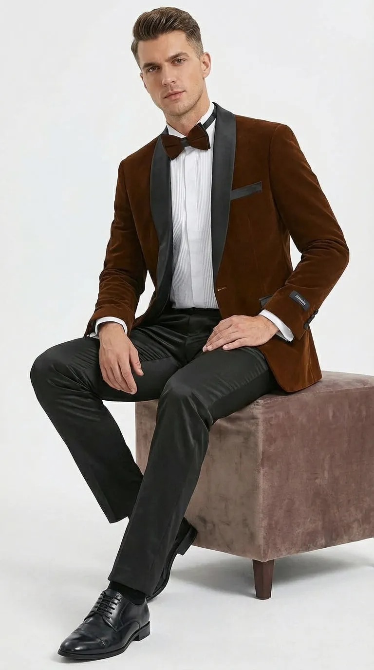 Mens Brown Velvet Tuxedo Jacket – Luxury Black Lapel Velvet Blazer for Wedding, Prom and Formal Events sold by Alberto Nardoni product image thumbnail 3