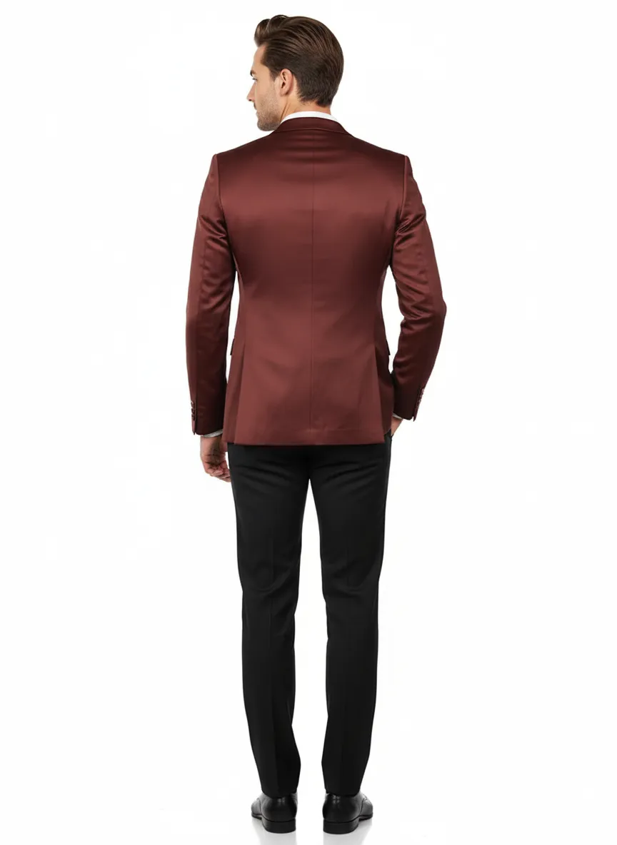 Men’s Slim Fit Maroon Satin Blazer – Elegant Two-Button Formal Suit Jacket for Weddings, in Maroon Wine Color sold by Alberto Nardoni product image thumbnail 2