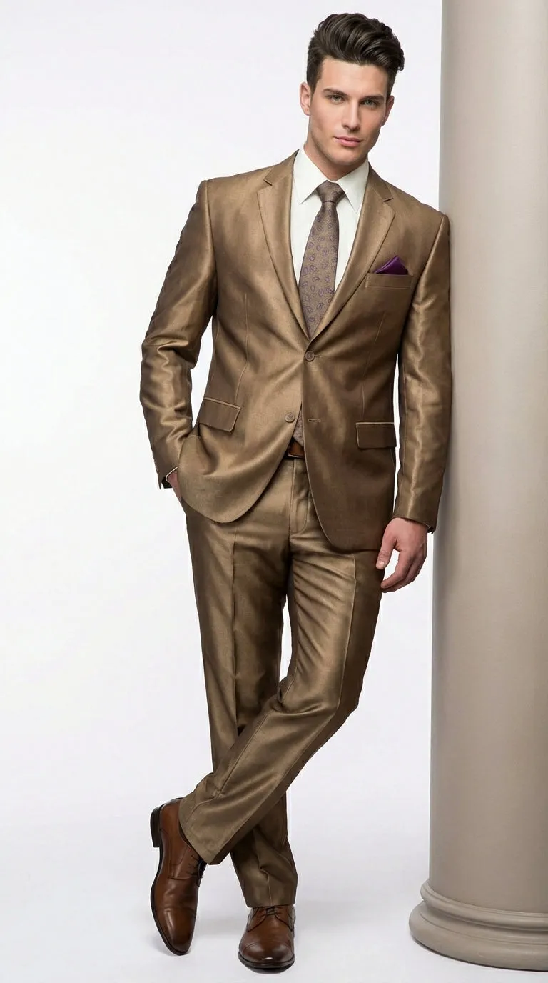 Mens Gold Brown Tan Beige Khaki Bronze Formal Suit – Luxury Metallic Finish Wedding and Prom Suit for Men sold by Alberto Nardoni product image thumbnail 3