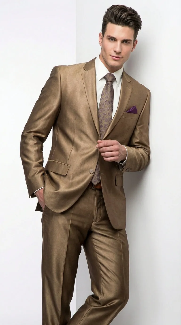 Mens Gold Brown Tan Beige Khaki Bronze Formal Suit – Luxury Metallic Finish Wedding and Prom Suit for Men sold by Alberto Nardoni product image thumbnail 4