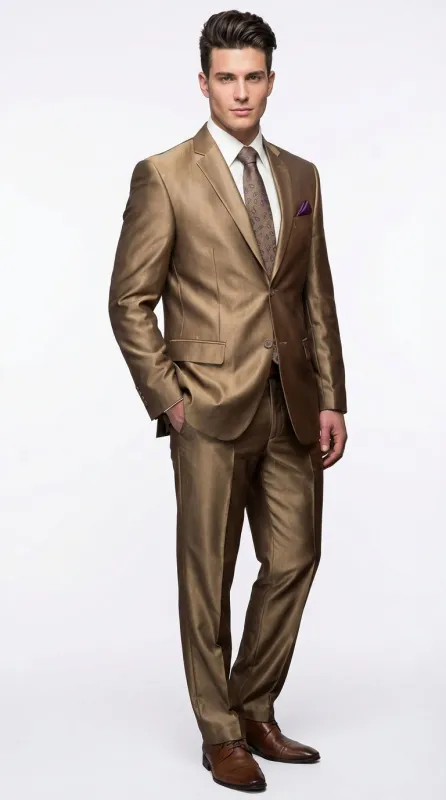 Mens Gold Brown Tan Beige Khaki Bronze Formal Suit – Luxury Metallic Finish Wedding and Prom Suit for Men sold by Alberto Nardoni