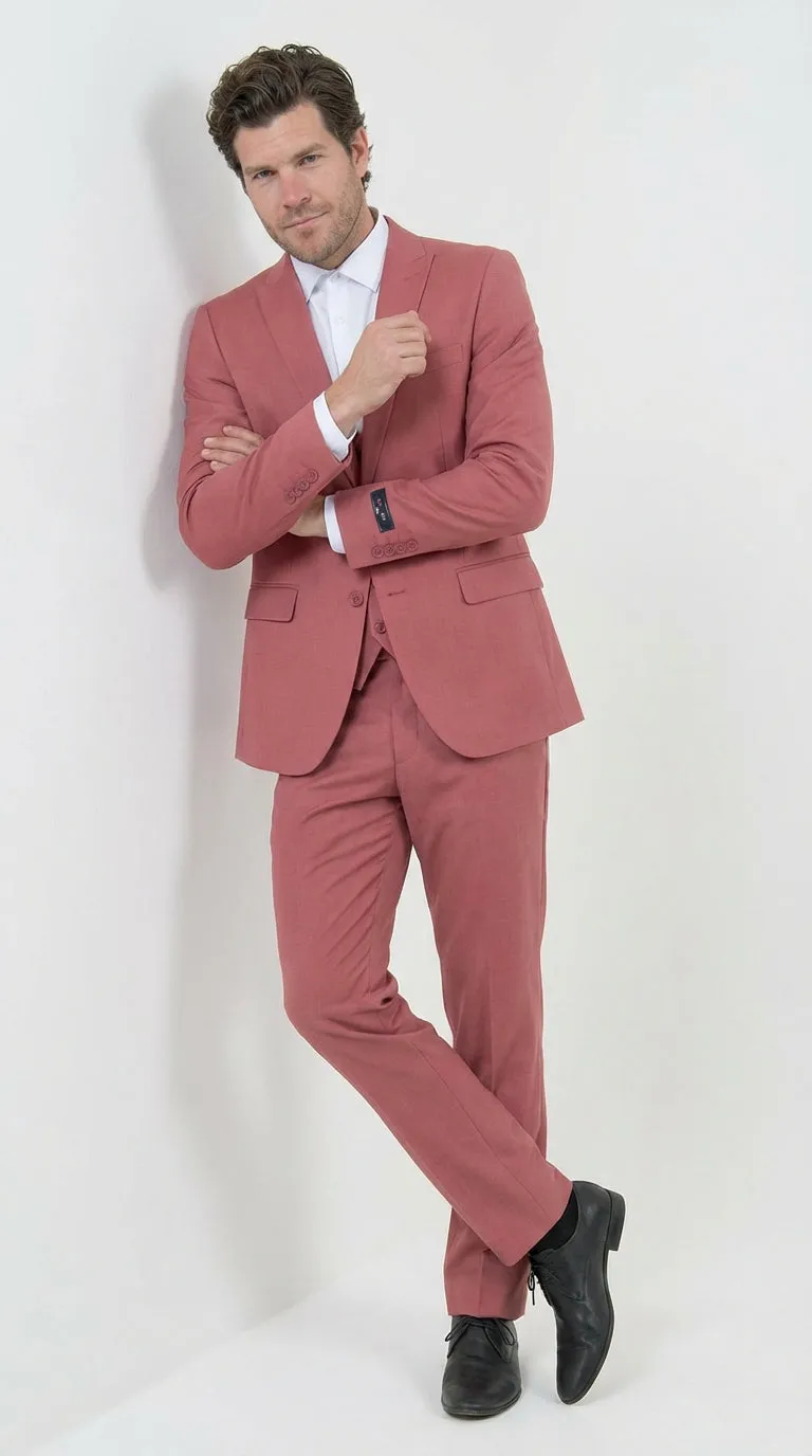 Mens Dusty Rose Three Piece Suit – Modern Formal 3PC Wedding and Prom Suit - Pink Coloe Modern Fit sold by Alberto Nardoni product image thumbnail 4