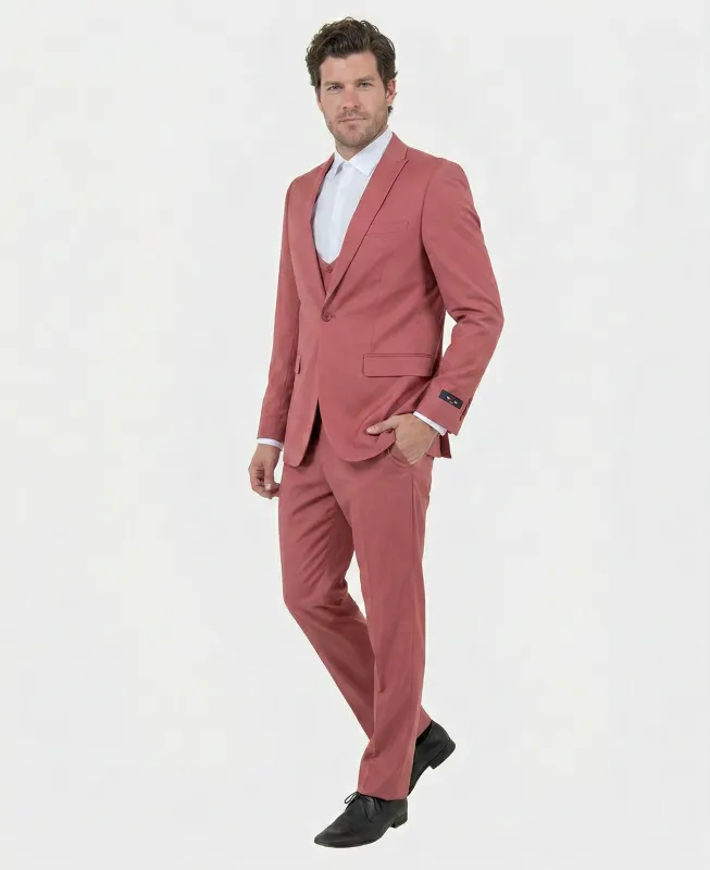 Mens Dusty Rose Three Piece Suit – Modern Formal 3PC Wedding and Prom Suit - Pink Coloe Modern Fit sold by Alberto Nardoni