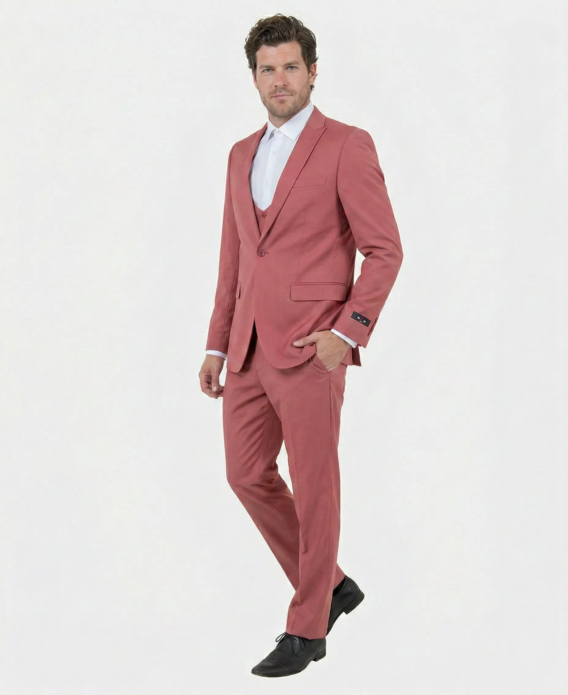 Mens Dusty Rose Three Piece Suit – Modern Formal 3PC Wedding and Prom Suit - Pink Coloe Modern Fit sold by Alberto Nardoni