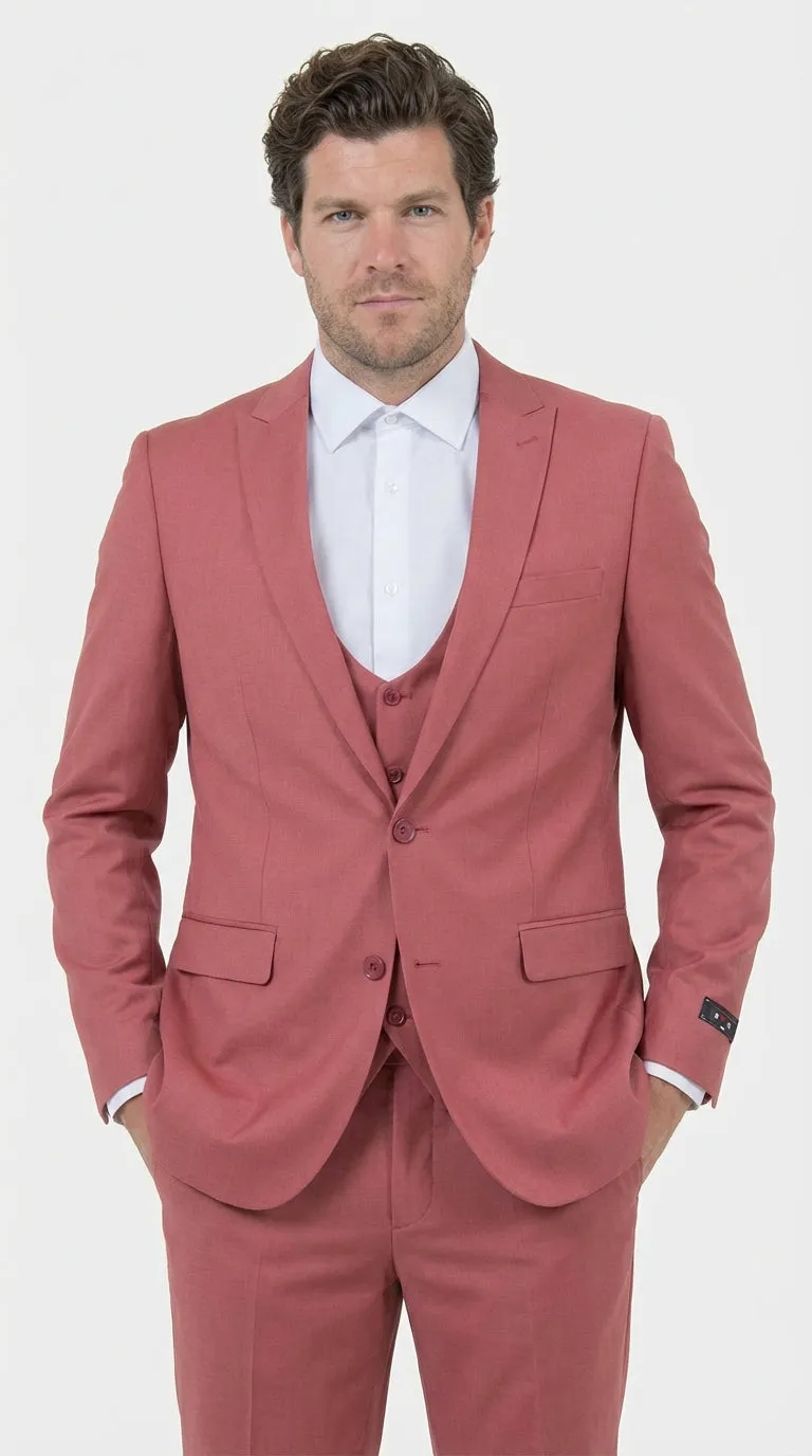 Mens Dusty Rose Three Piece Suit – Modern Formal 3PC Wedding and Prom Suit - Pink Coloe Modern Fit sold by Alberto Nardoni product image thumbnail 5
