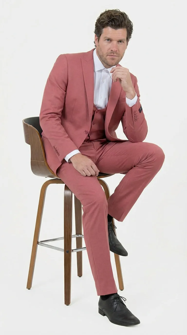 Mens Dusty Rose Three Piece Suit – Modern Formal 3PC Wedding and Prom Suit - Pink Coloe Modern Fit sold by Alberto Nardoni product image thumbnail 2