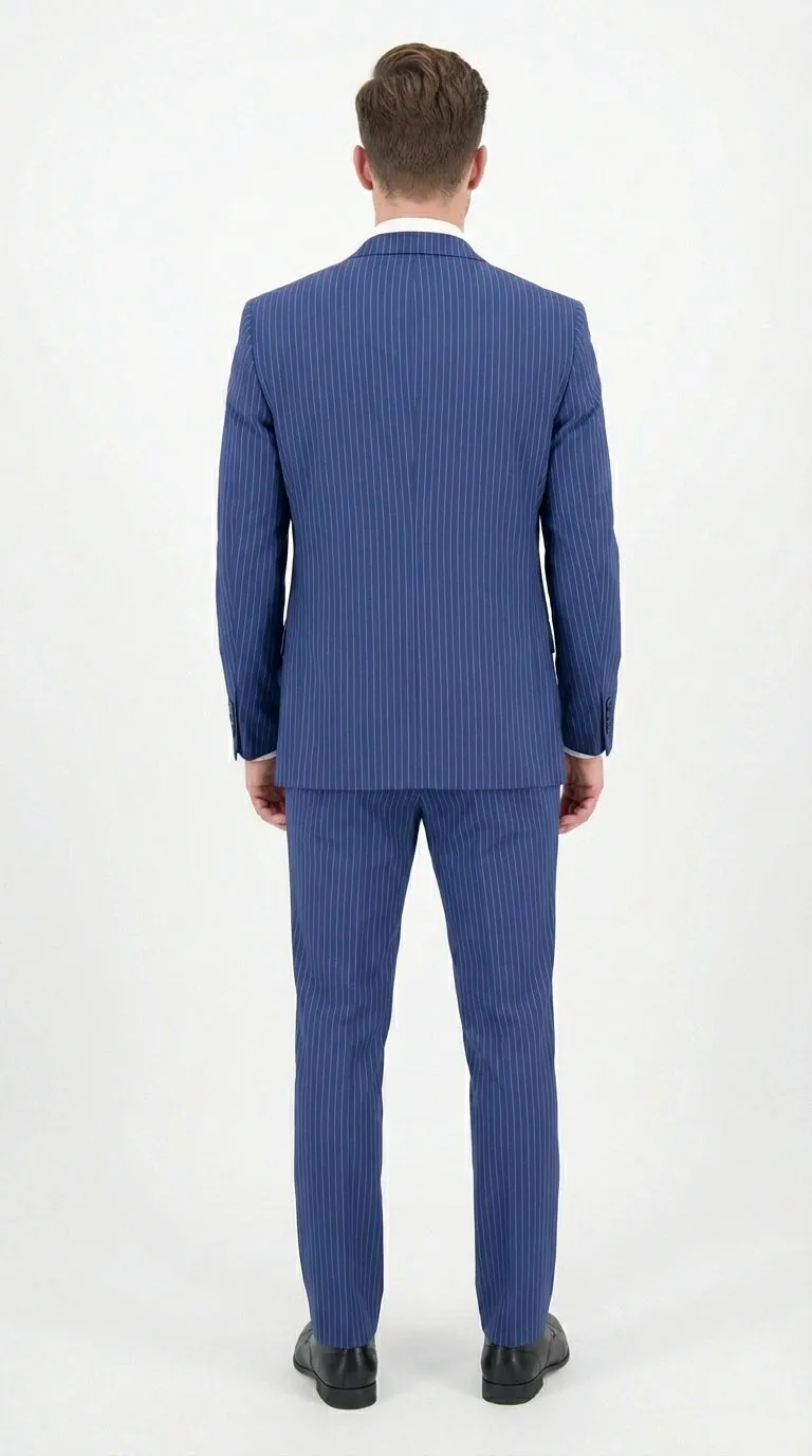 Men’s Royal Blue Pinstripe Three Piece Suit – Classic Formal 3PC Business and Wedding Suit Indigo Teal Saphire Pinstripe sold by Alberto Nardoni product image thumbnail 3