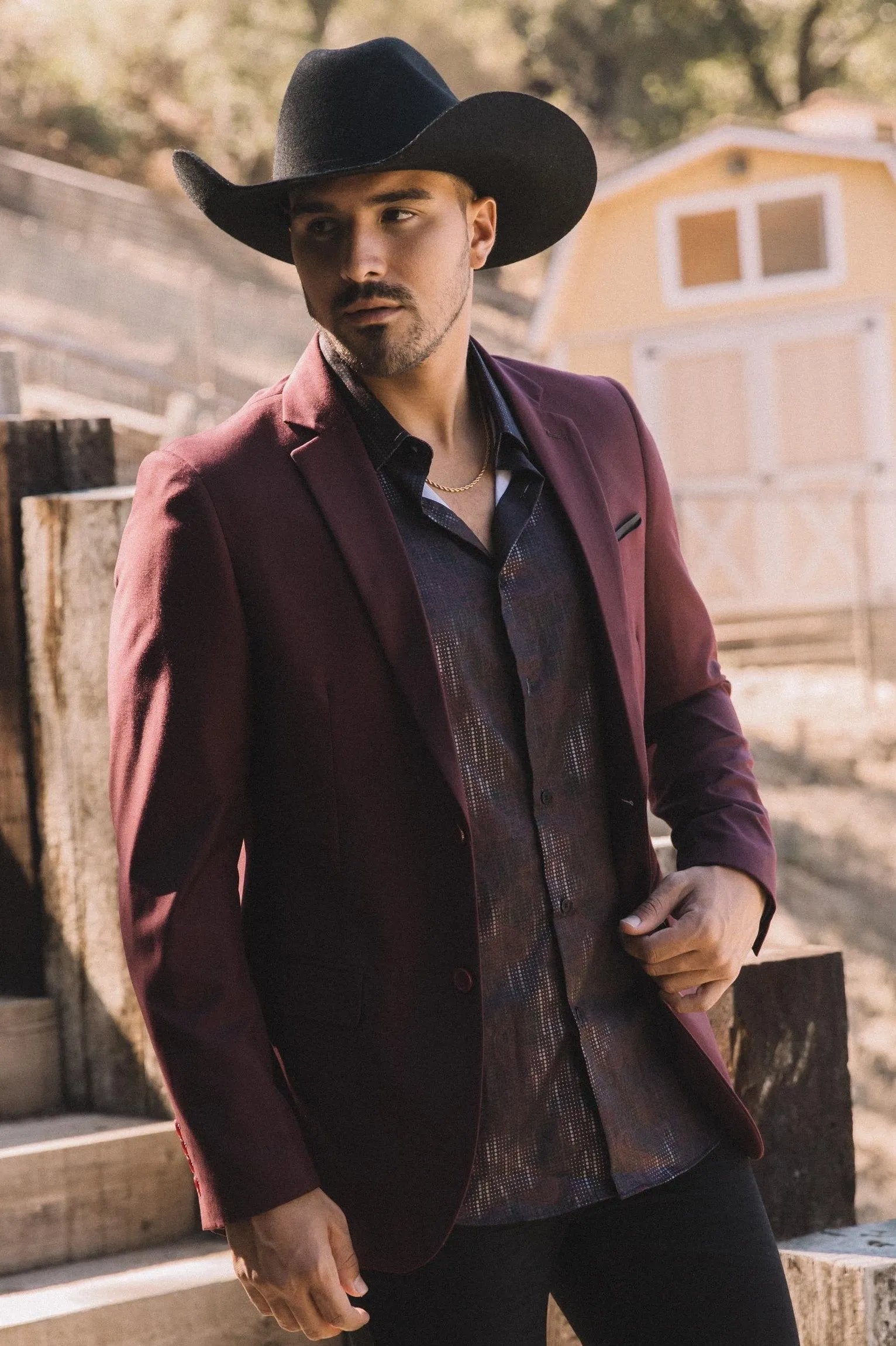 Burgundy Western Cowboy Blazer - Mens Modern Fit Stretch Date Night Burgundy Blazer sold by Alberto Nardoni product image thumbnail 2