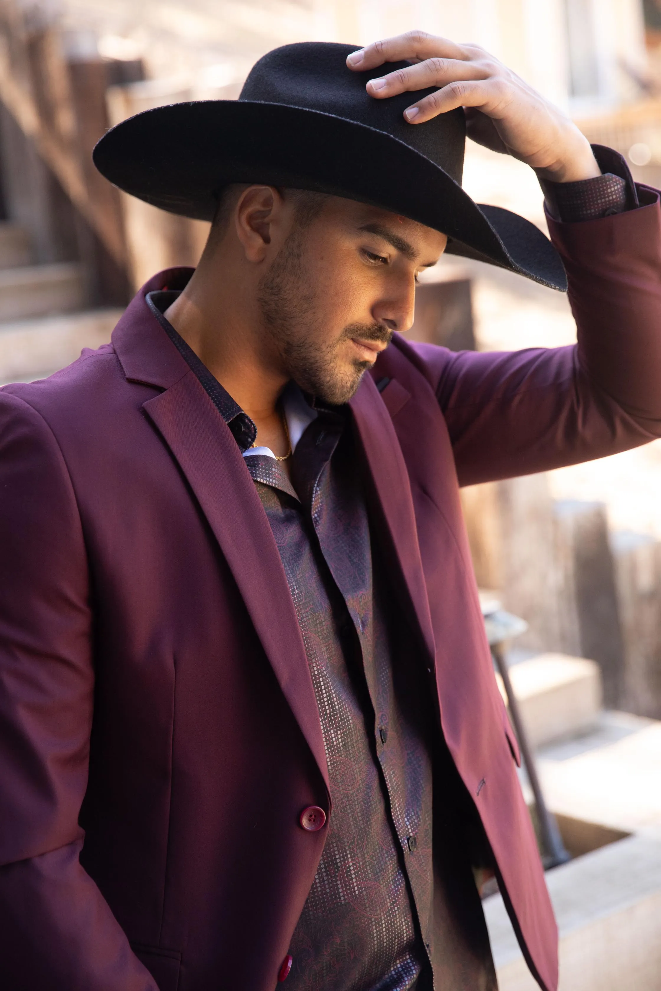 Burgundy Western Cowboy Blazer - Mens Modern Fit Stretch Date Night Burgundy Blazer sold by Alberto Nardoni product image thumbnail 3