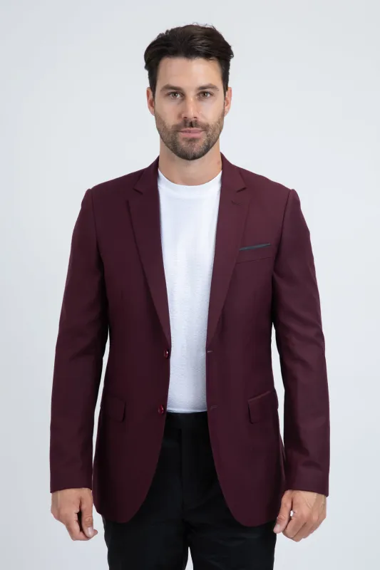 Burgundy Western Cowboy Blazer - Mens Modern Fit Stretch Date Night Burgundy Blazer made by Alberto Nardoni