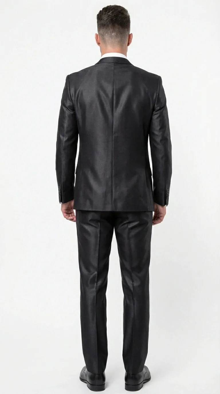 Men’s Black Three Piece Suit – Modern Fit 3PC Formal Suit with Vest for Wedding, Prom and Business Events Sharkskin Shiny Fabric sold by Alberto Nardoni product image thumbnail 4