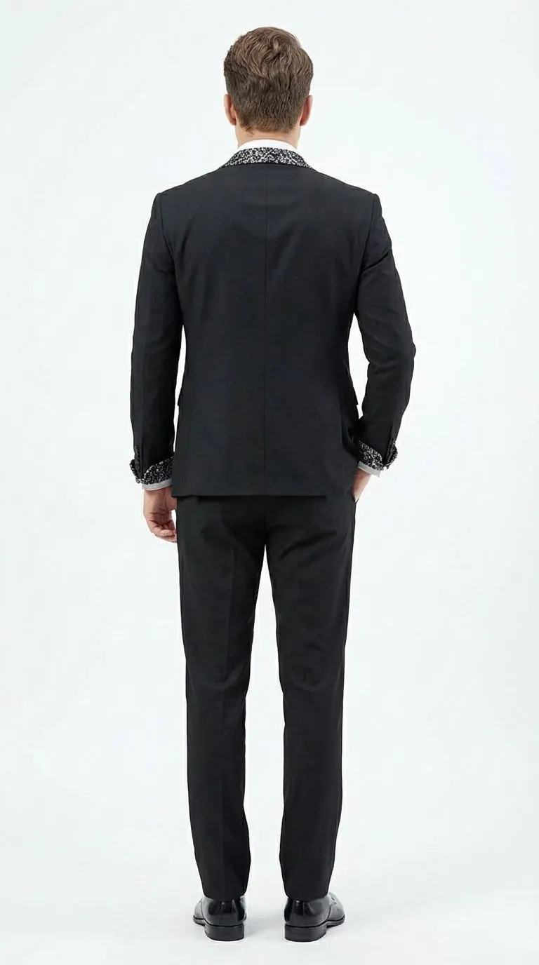 Mens Black and White Lapel Tuxedo Suit – Black Formal Tuxedo with White Pattern Lapel for Wedding, Prom and Evening Events sold by Alberto Nardoni product image thumbnail 5