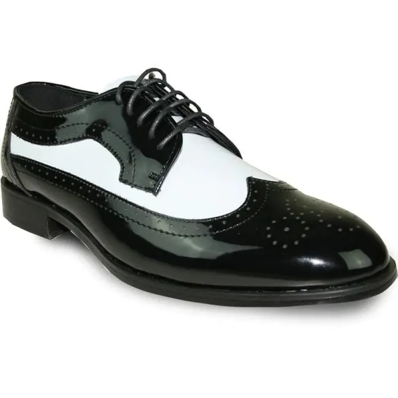 Men Dress Shoe Wingtip Formal Tuxedo for Prom & Wedding Shoe Black/White Patent Two Tone made by Alberto Nardoni