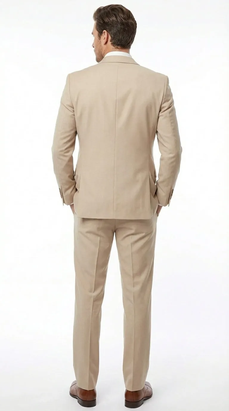 Men’s Tan Beige 3 Piece Tuxedo Suit – Beige Formal Suit Set with Vest, Patterned Lapel and Tie for Wedding, Prom in Tan Khaki Color sold by Alberto Nardoni product image thumbnail 2