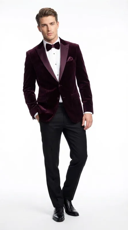 Mens Plum Eggplant Velvet Blazer Jacket – Luxury Velvet Dinner Jacket for Wedding, Tuxedo Events, Formal Parties in Burgundy Color made by Alberto Nardoni