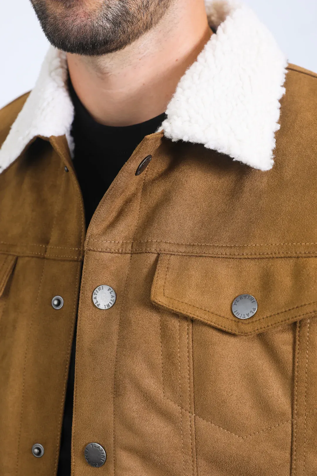 Classic Camel Faux Suede Jacket for Men – Sherpa Lined Warm Winter Style sold by Alberto Nardoni product image thumbnail 3