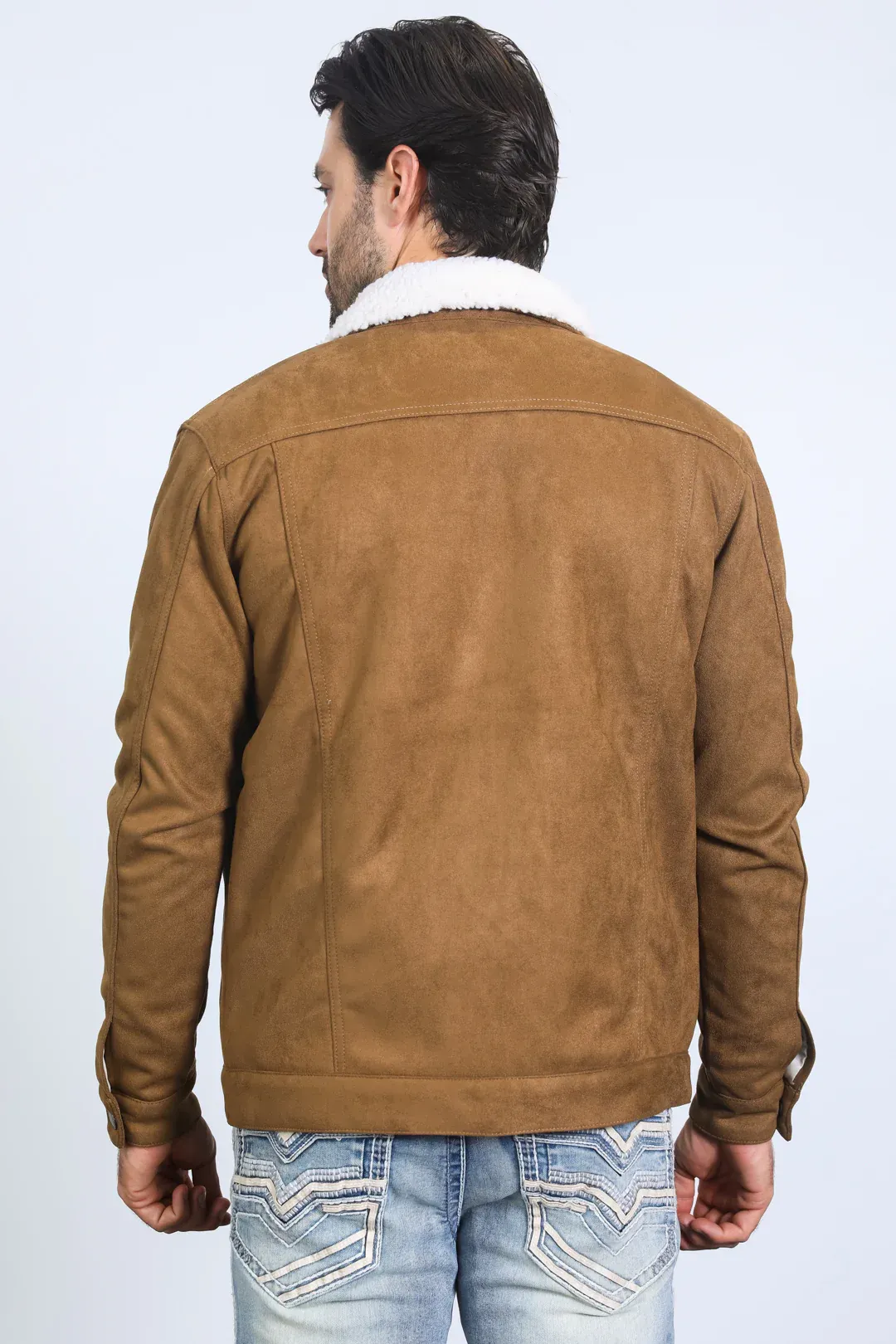 Classic Camel Faux Suede Jacket for Men – Sherpa Lined Warm Winter Style sold by Alberto Nardoni product image thumbnail 4