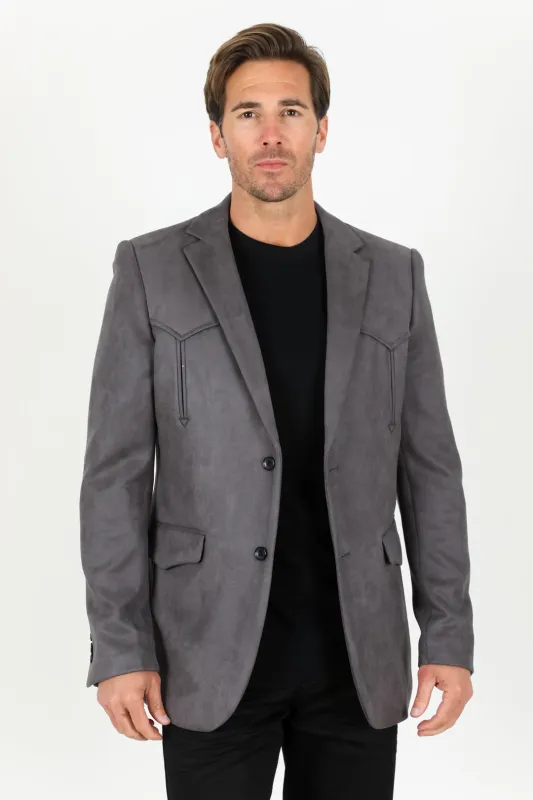 Mens Charcoal Faux Suede Blazer Jacket – Double Button Smart Casual Sport Coat sold by Alberto Nardoni