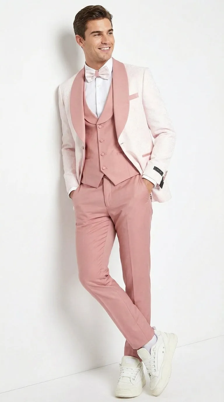 Men’s Cream and Rose Pink Prom Suit – Cream Tuxedo Jacket with Rose Pink Pants and Shawl Lapel Formal Suit for Prom and Wedding sold by Alberto Nardoni product image thumbnail 5