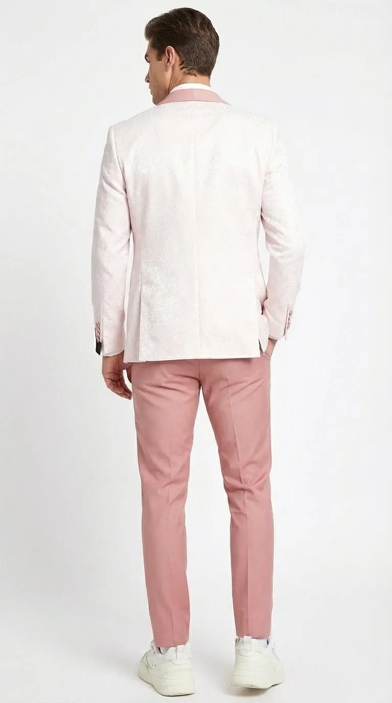 Men’s Cream and Rose Pink Prom Suit – Cream Tuxedo Jacket with Rose Pink Pants and Shawl Lapel Formal Suit for Prom and Wedding sold by Alberto Nardoni product image thumbnail 2