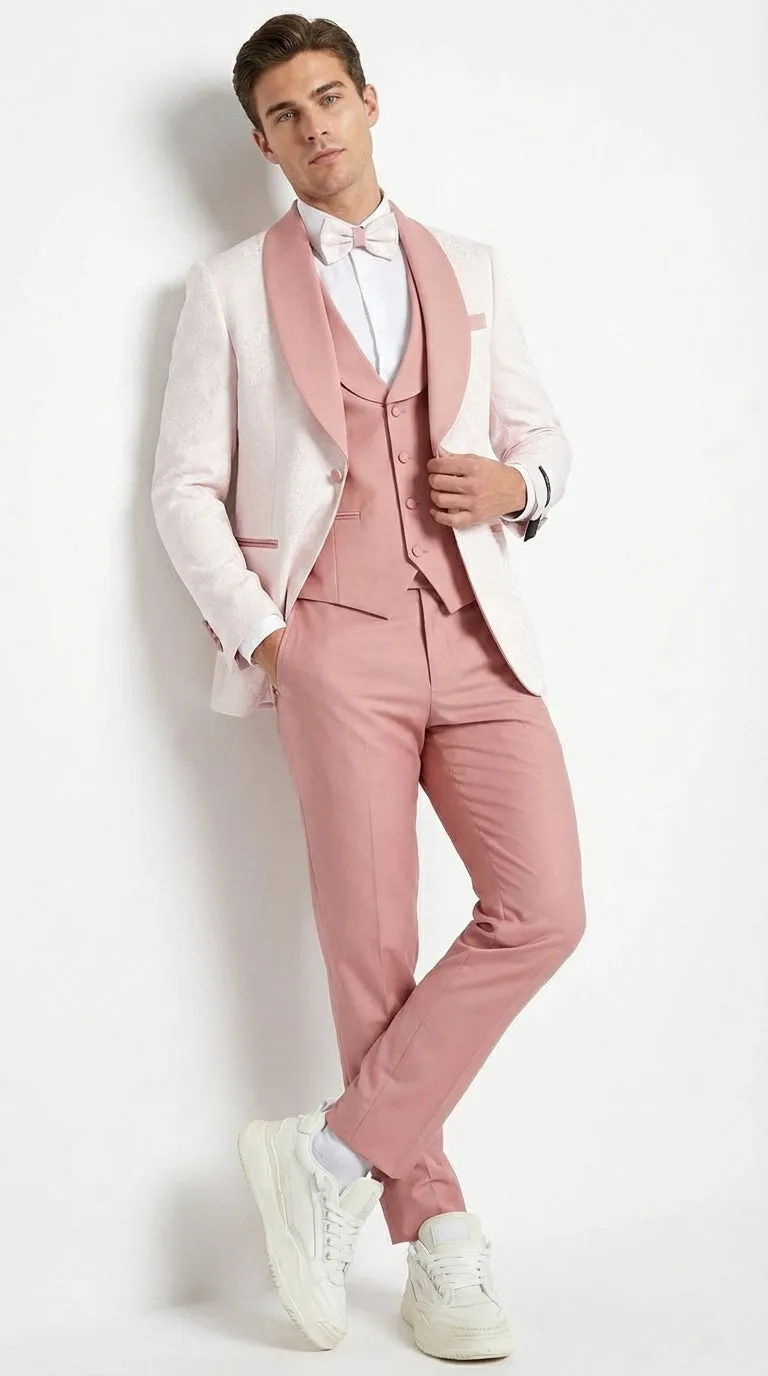 Men’s Cream and Rose Pink Prom Suit – Cream Tuxedo Jacket with Rose Pink Pants and Shawl Lapel Formal Suit for Prom and Wedding sold by Alberto Nardoni product image thumbnail 3