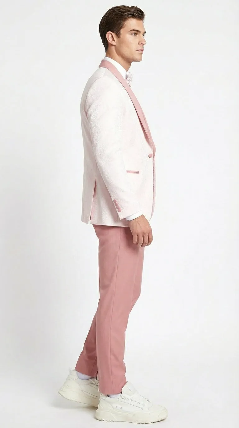 Men’s Cream and Rose Pink Prom Suit – Cream Tuxedo Jacket with Rose Pink Pants and Shawl Lapel Formal Suit for Prom and Wedding sold by Alberto Nardoni product image thumbnail 4