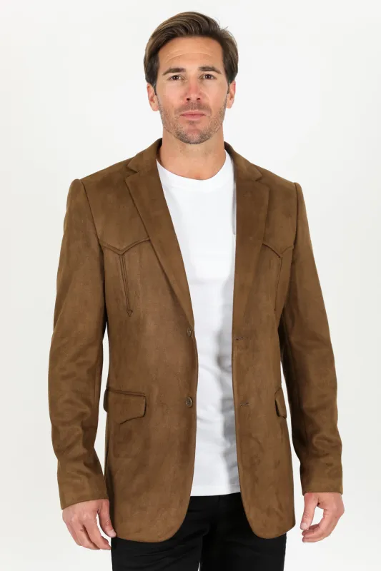 Men’s Double Button Brown Faux Suede Blazer – Modern Fit Dress Jacket sold by Alberto Nardoni