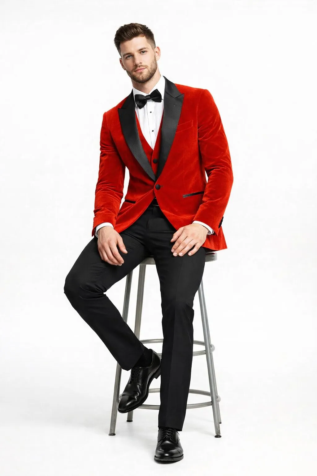 Mens Designer Velvet Tuxedo Jacket in Red sold by Alberto Nardoni product image thumbnail 4