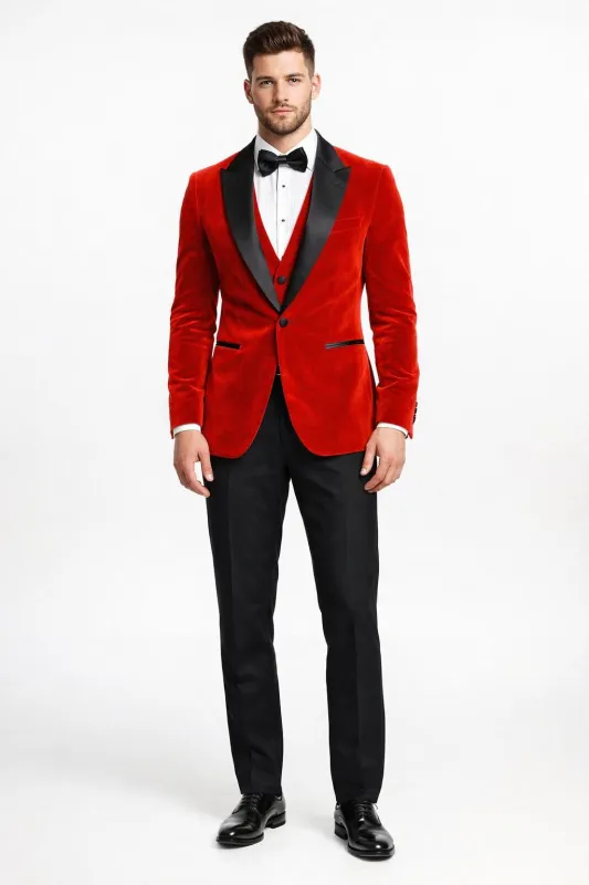Mens Designer Velvet Tuxedo Jacket in Red made by Alberto Nardoni