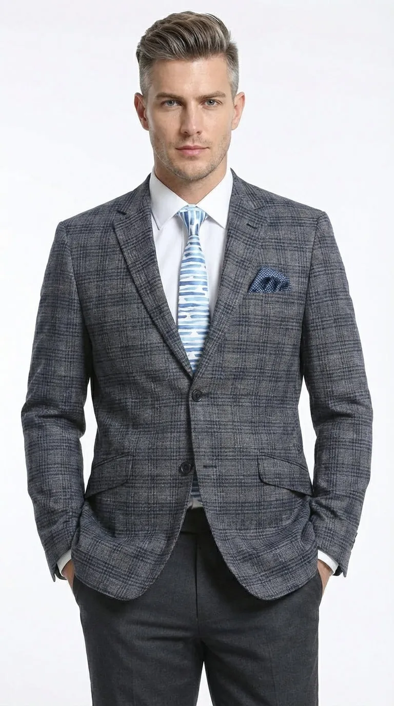 Mens Charcoal Gray with Blue Plaid Pattern Blazer Jacket – Classic Check Pattern Sport Coat for Business, Office, and Smart Casual Wear sold by Alberto Nardoni product image thumbnail 3