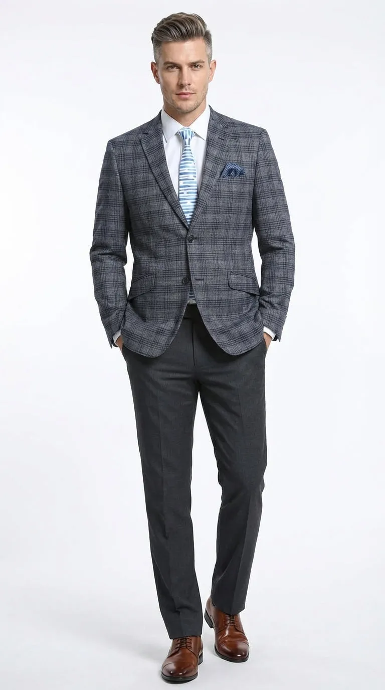 Mens Charcoal Gray with Blue Plaid Pattern Blazer Jacket – Classic Check Pattern Sport Coat for Business, Office, and Smart Casual Wear sold by Alberto Nardoni