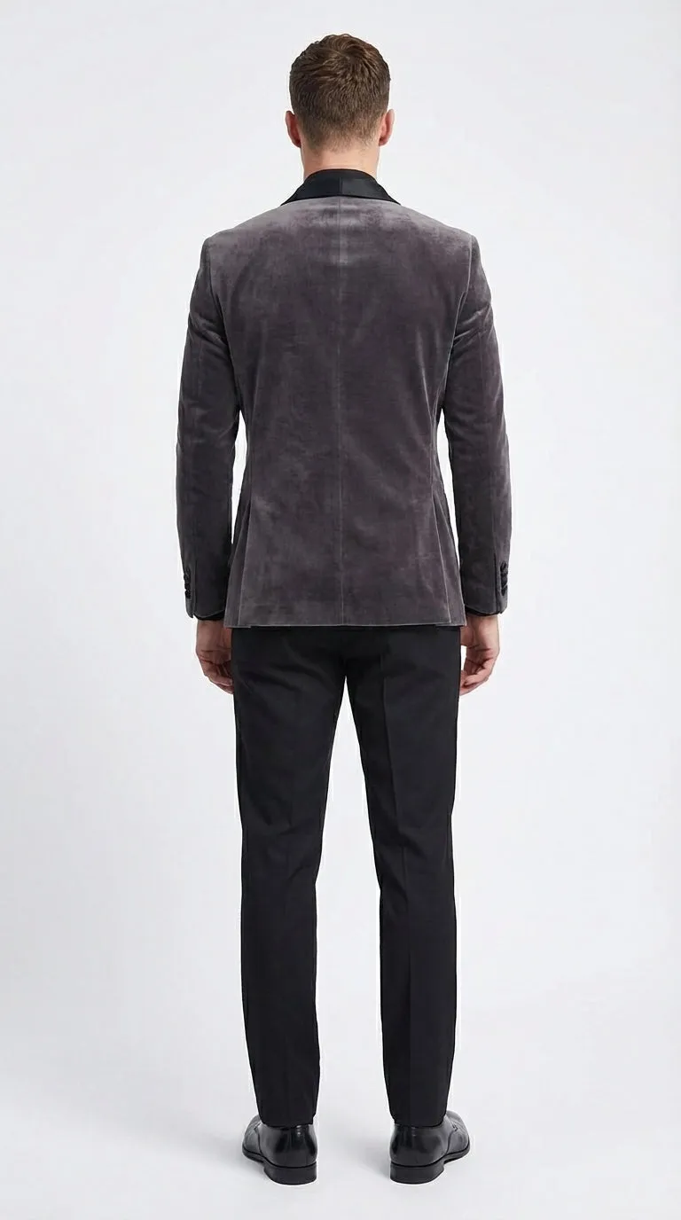Mens Charcoal Gray Velvet Tuxedo Suit – Luxury Formal Wedding Suit with Black Shawl Lapel for Prom, Party Black Pants sold by Alberto Nardoni product image thumbnail 4