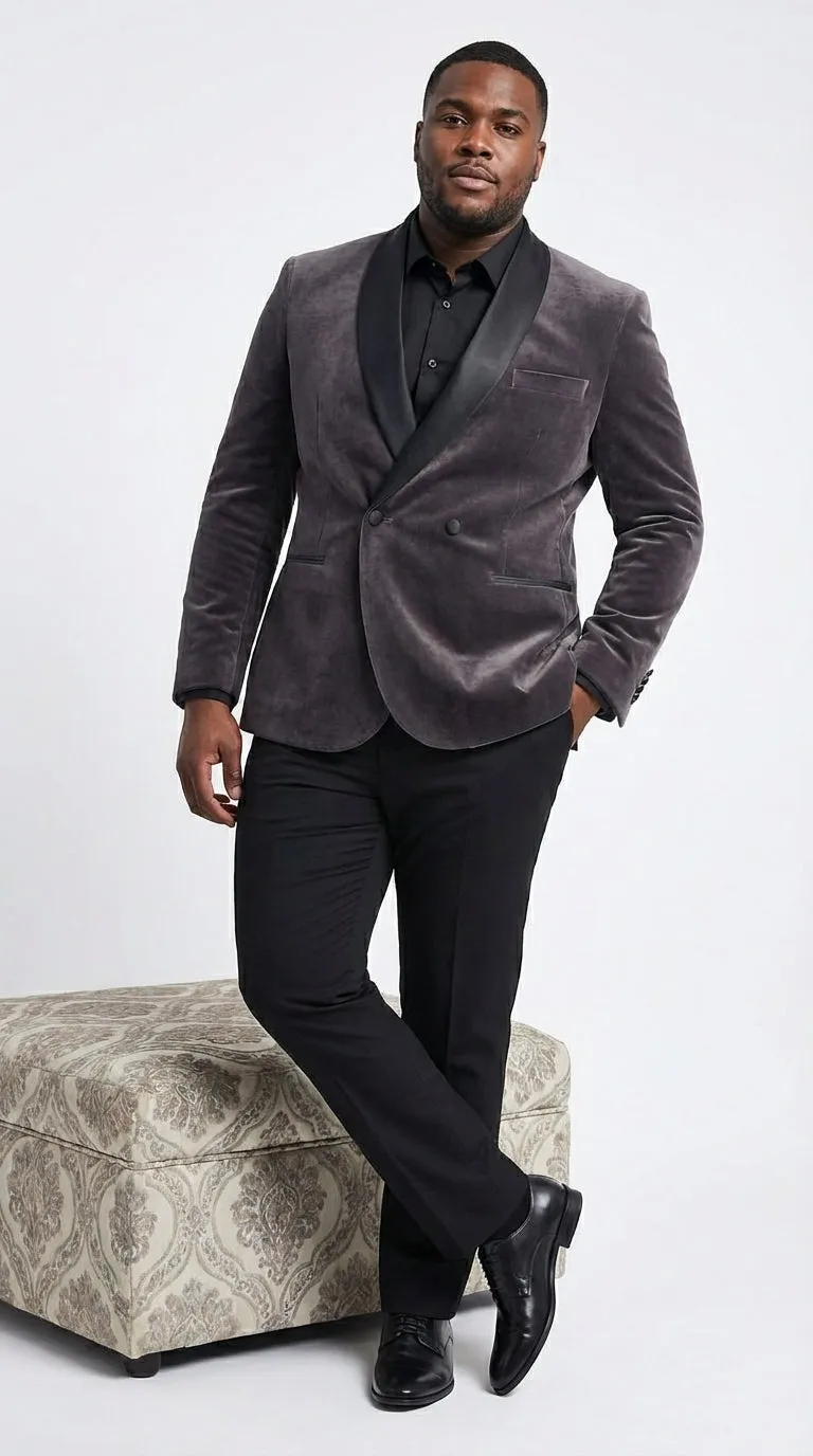 Mens Charcoal Gray Velvet Tuxedo Suit – Luxury Formal Wedding Suit with Black Shawl Lapel for Prom, Party Black Pants sold by Alberto Nardoni product image thumbnail 3