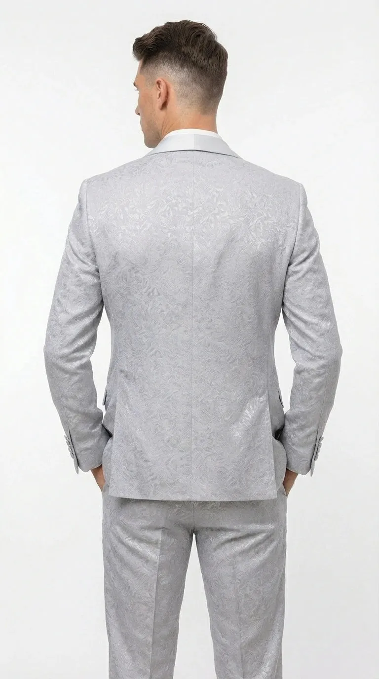 Mens Light Silver Wedding Tuxedo Suit – Paisley Fabric Three Piece Formal Suit Set with Shawl Lapel for Groom, Prom, Gala and ice Grey sold by Alberto Nardoni product image thumbnail 4