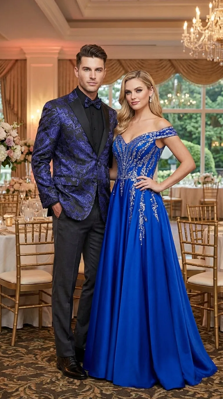 Mens Royal Blue Paisley Jacquard Blazer – Luxury Pattern Tuxedo Dinner Jacket with Black Satin Lapel for Wedding, Prom With Bowtie sold by Alberto Nardoni product image thumbnail 5