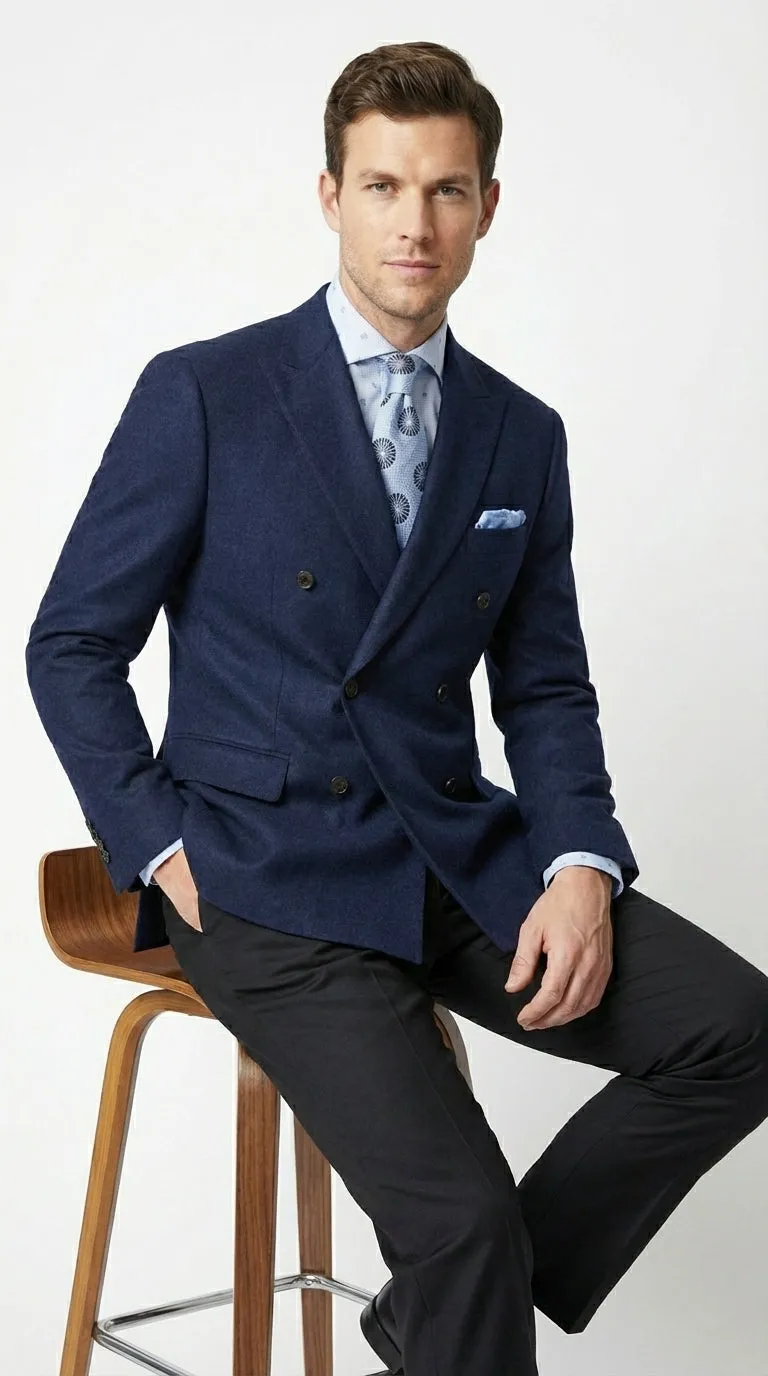 Mens Navy Blue Double Breasted Blazer – Classic Formal Suit Jacket for Business, Wedding, Office and Professional Wear sold by Alberto Nardoni product image thumbnail 5