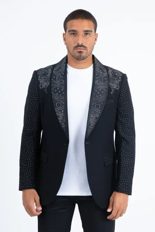 Men’s Black Sparkle Rhinestone Blazer – Slim Fit Double Button Coat made by Alberto Nardoni