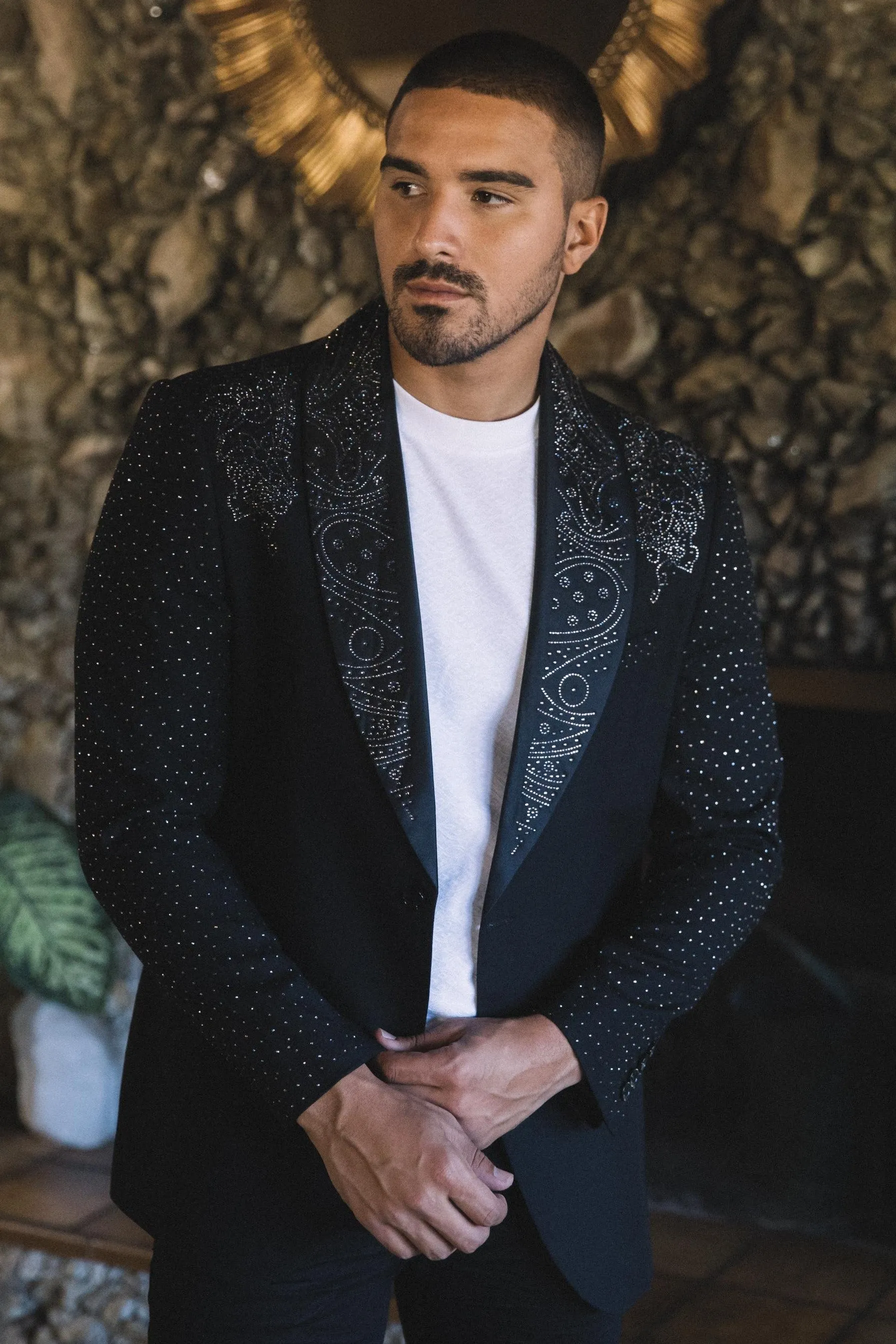 Men’s Black Sparkle Rhinestone Blazer – Slim Fit Double Button Coat sold by Alberto Nardoni product image thumbnail 2