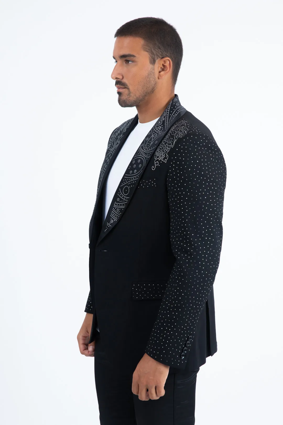 Men’s Black Sparkle Rhinestone Blazer – Slim Fit Double Button Coat sold by Alberto Nardoni product image thumbnail 5